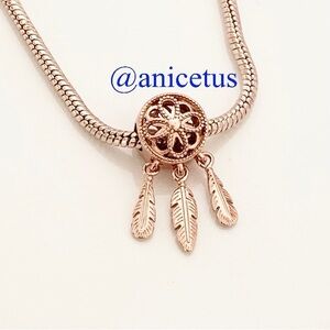 NWOT S925 Sterling Silver Rose Gold Dream Catcher Feather Dangle Charm